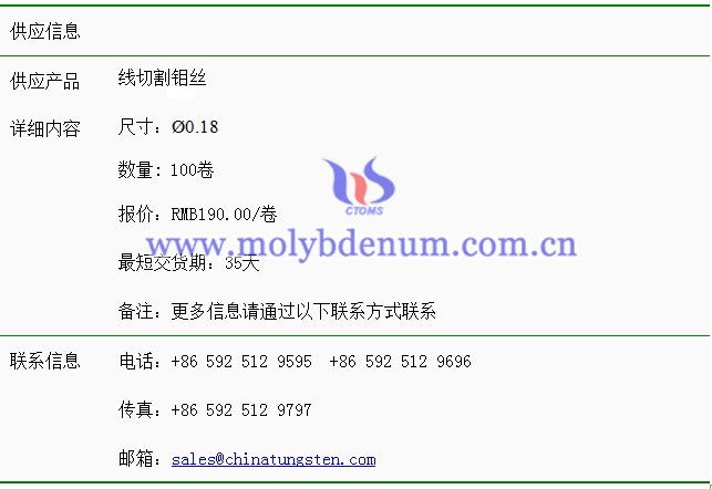 線(xiàn)切割鉬絲價(jià)格表圖片